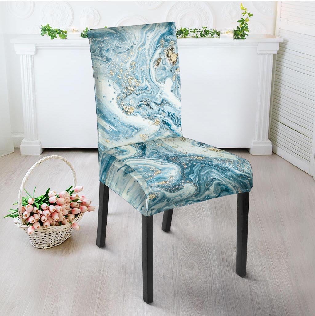 Golden Powder Blue Marble Chair Cover-grizzshop