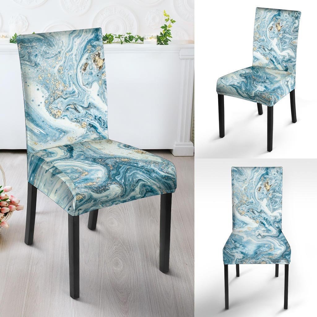 Golden Powder Blue Marble Chair Cover-grizzshop