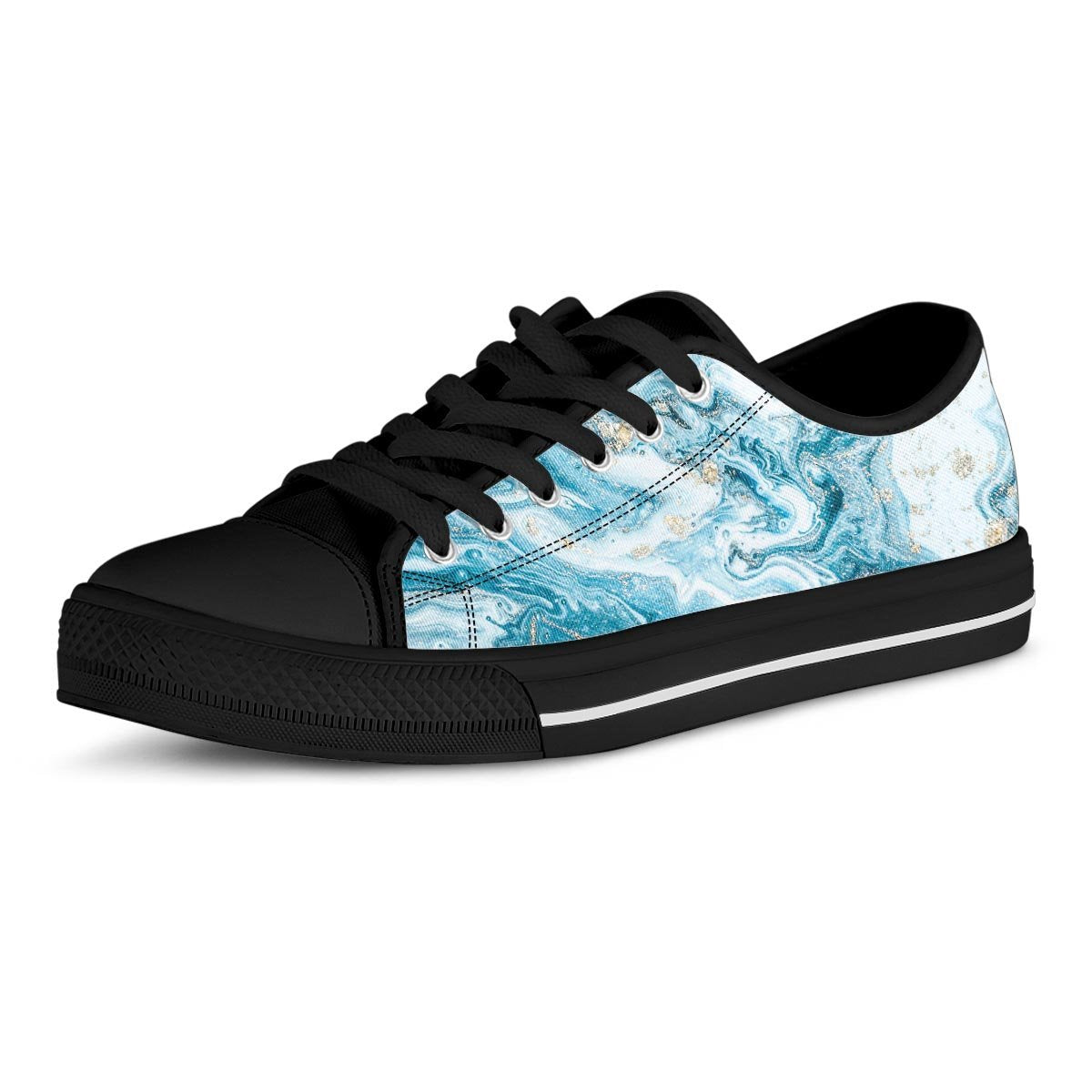 Golden Powder Blue Marble Men's Low Top Shoes-grizzshop
