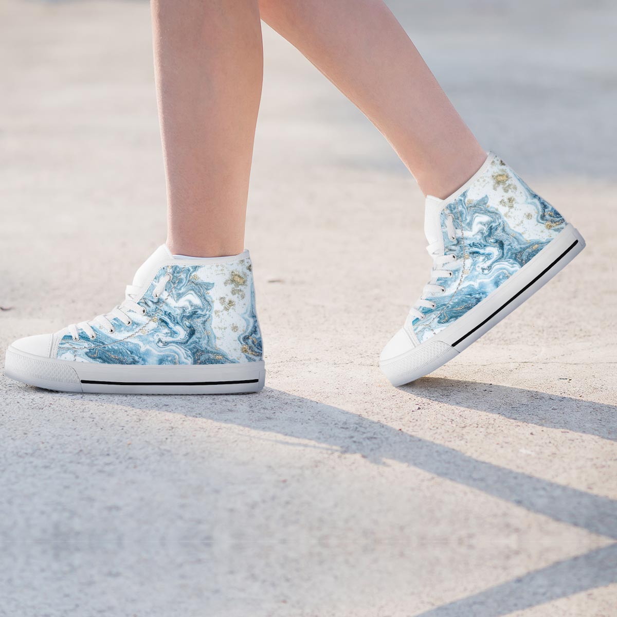Golden Powder Blue Marble Women's High Top Shoes-grizzshop