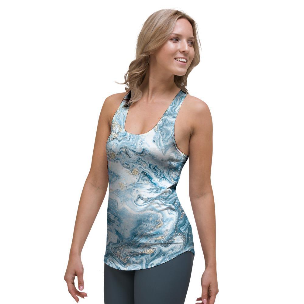 Golden Powder Blue Marble Women's Racerback Tank Top-grizzshop
