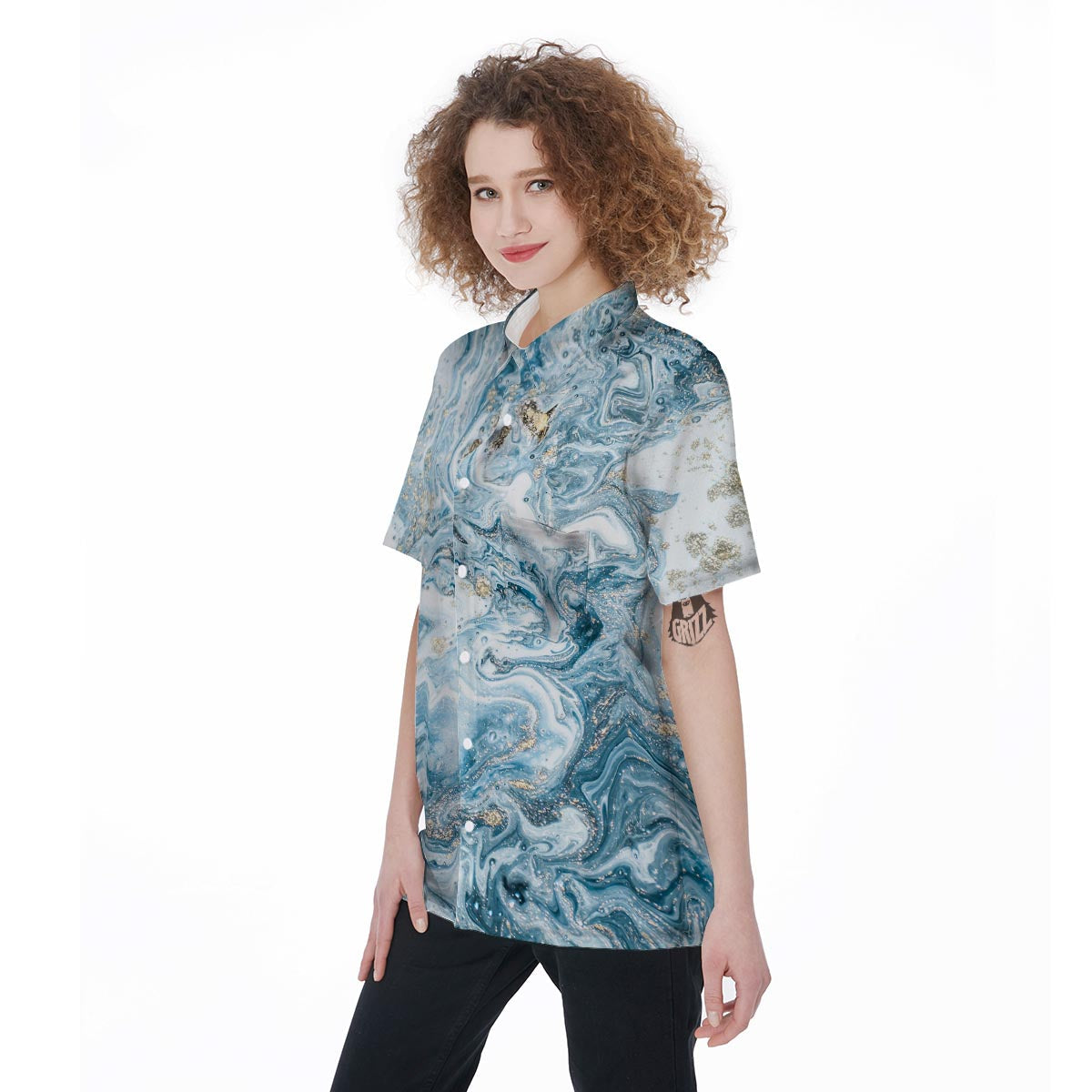 Golden Powder Blue Marble Women's Hoodie