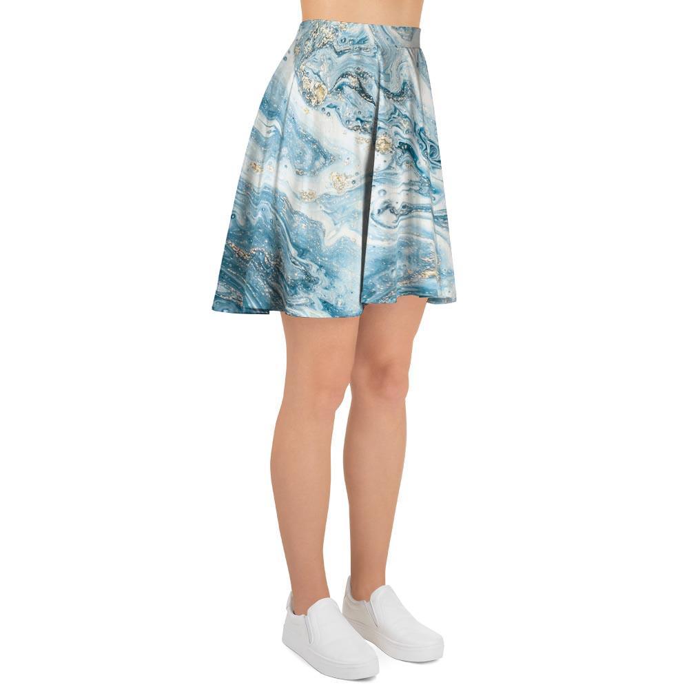 Golden Powder Blue Marble Women's Skirt-grizzshop