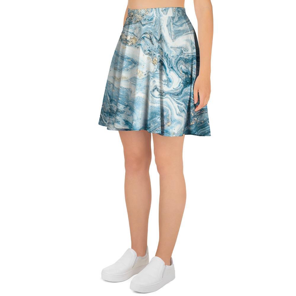 Golden Powder Blue Marble Women's Skirt-grizzshop
