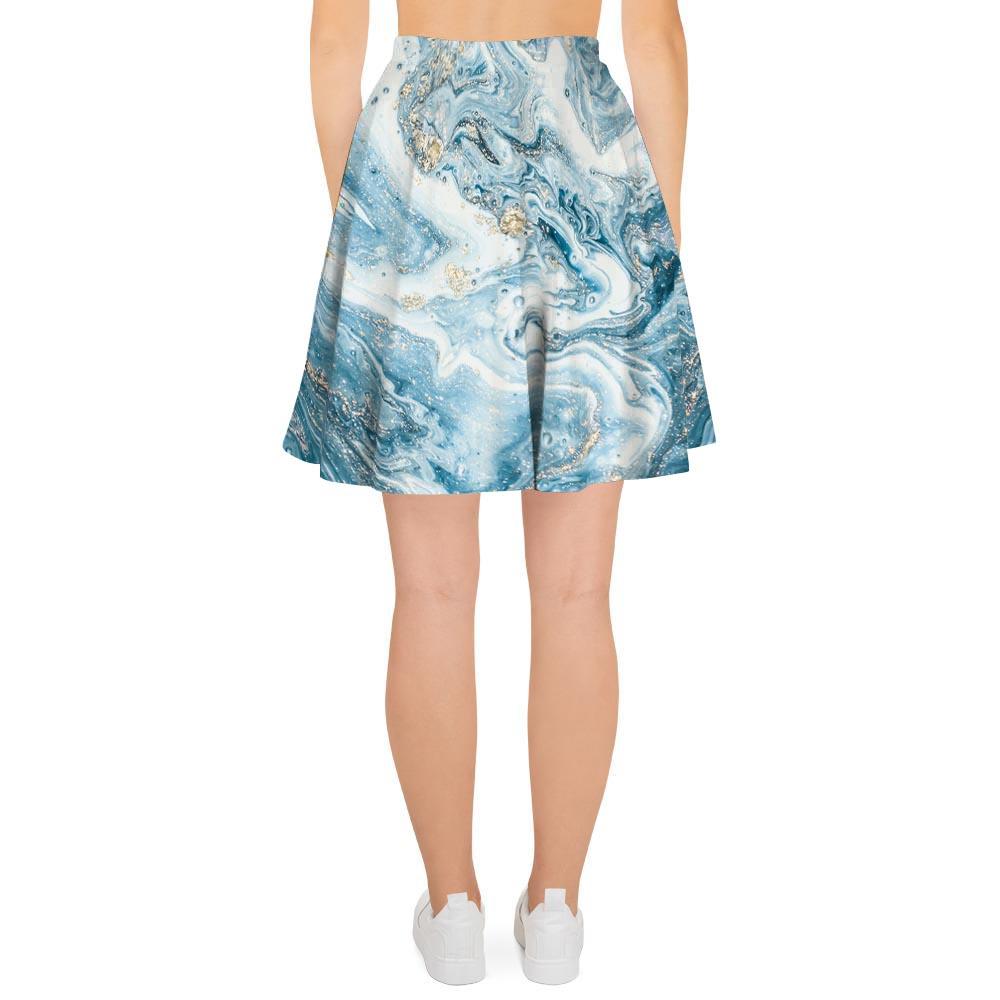 Golden Powder Blue Marble Women's Skirt-grizzshop