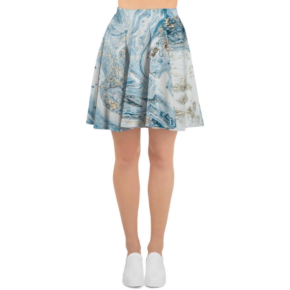 Golden Powder Blue Marble Women's Skirt-grizzshop