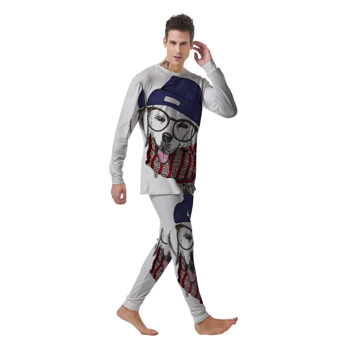 Golden Retriever Hipster Print Men's Pajamas-grizzshop