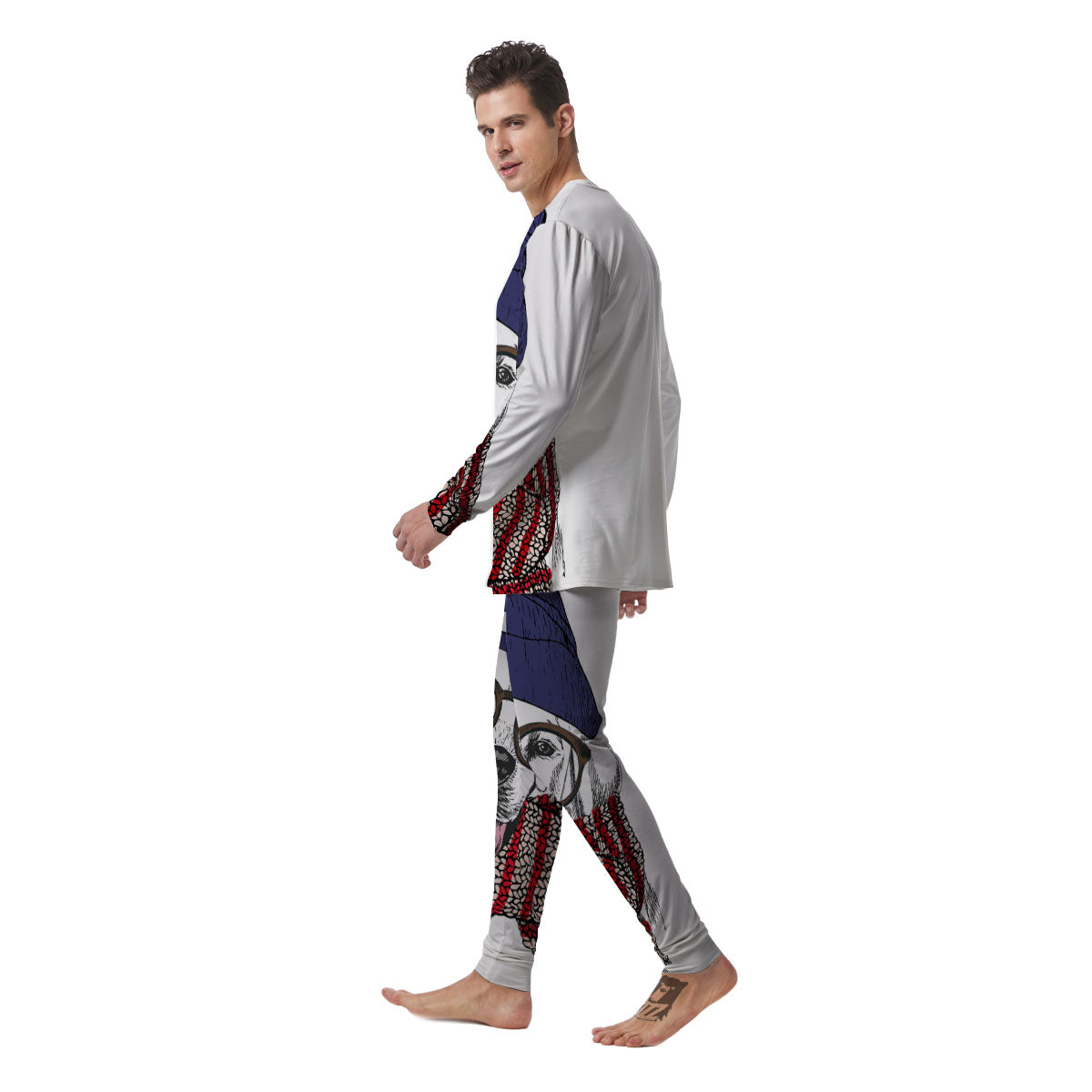 Golden Retriever Hipster Print Men's Pajamas-grizzshop