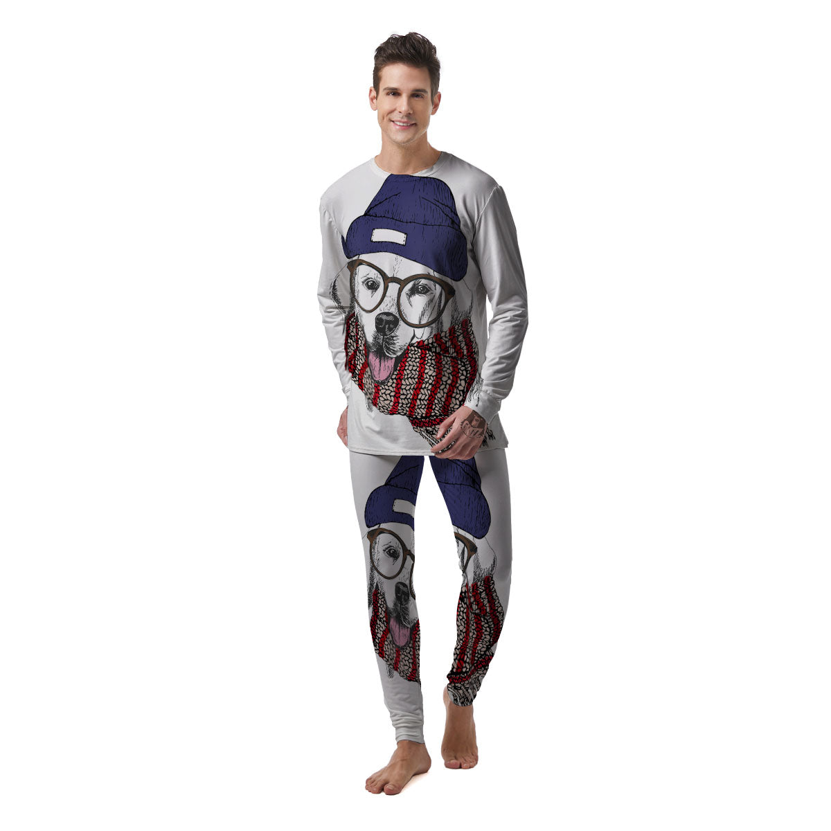 Golden Retriever Hipster Print Men's Pajamas-grizzshop