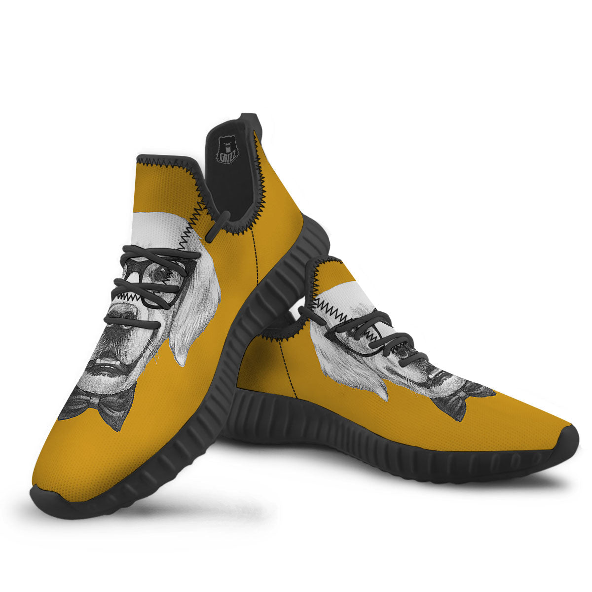 Golden Retriever With Glasses Print Black Walking Shoes-grizzshop