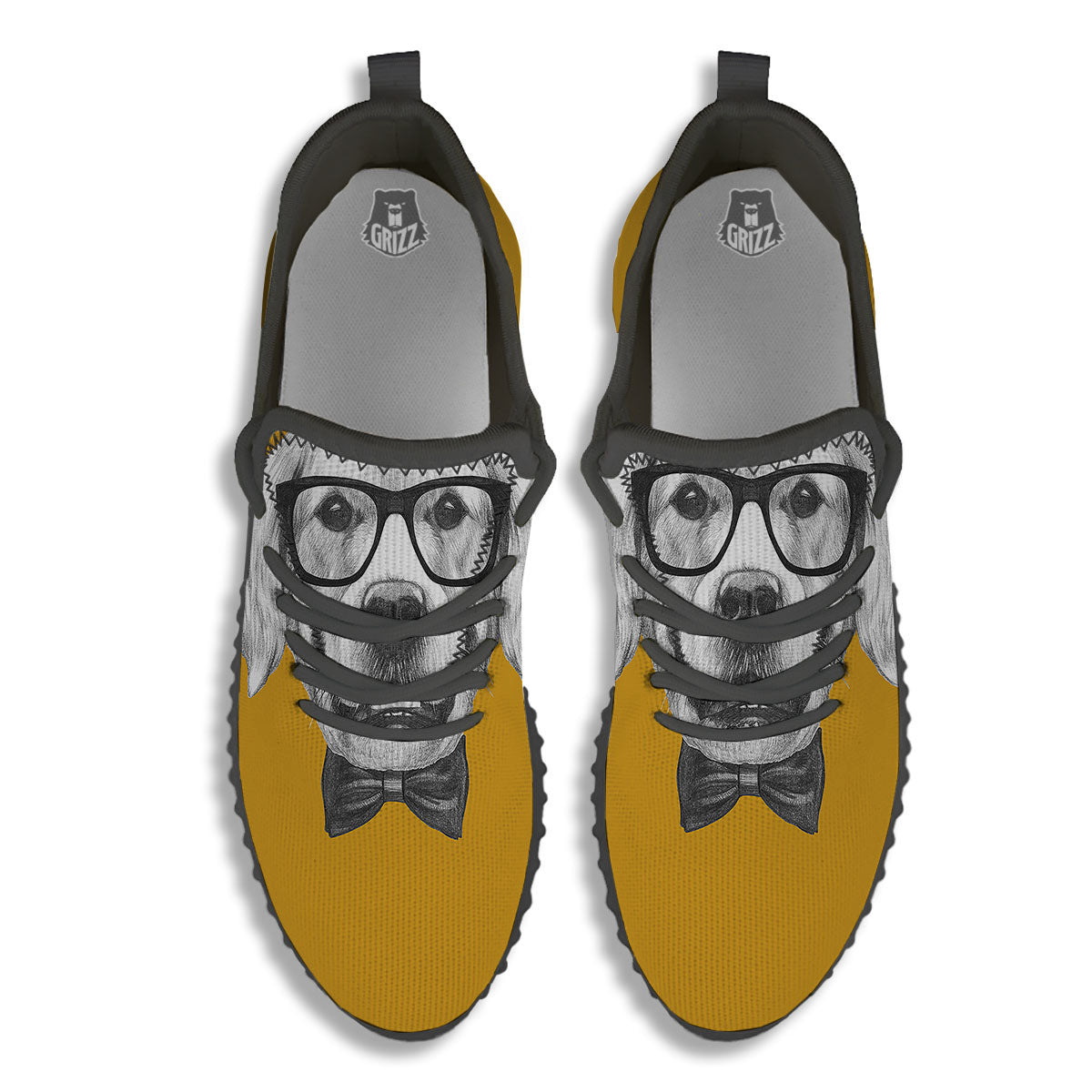 Golden Retriever With Glasses Print Black Walking Shoes-grizzshop