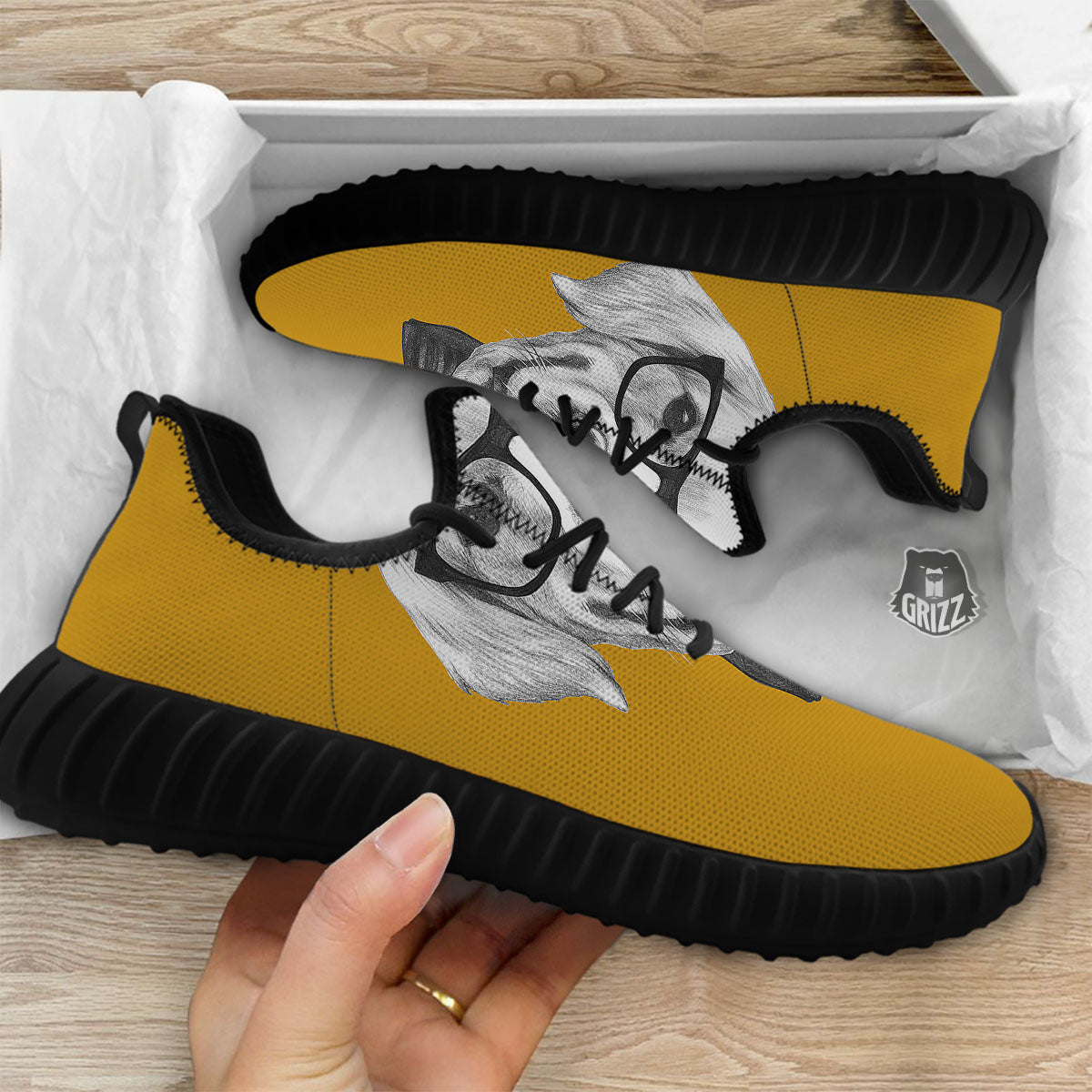 Golden Retriever With Glasses Print Black Walking Shoes-grizzshop