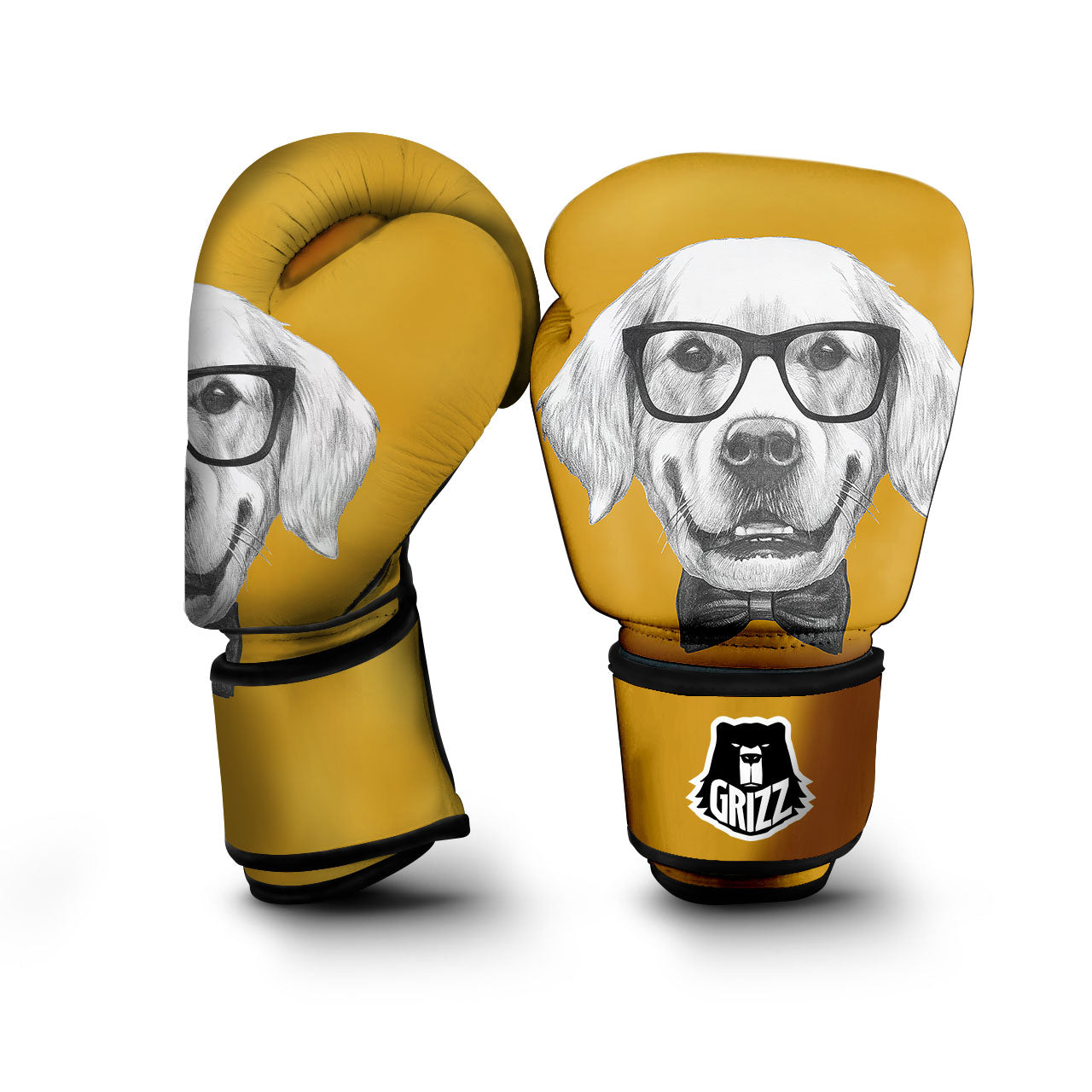 Golden Retriever With Glasses Print Boxing Gloves-grizzshop