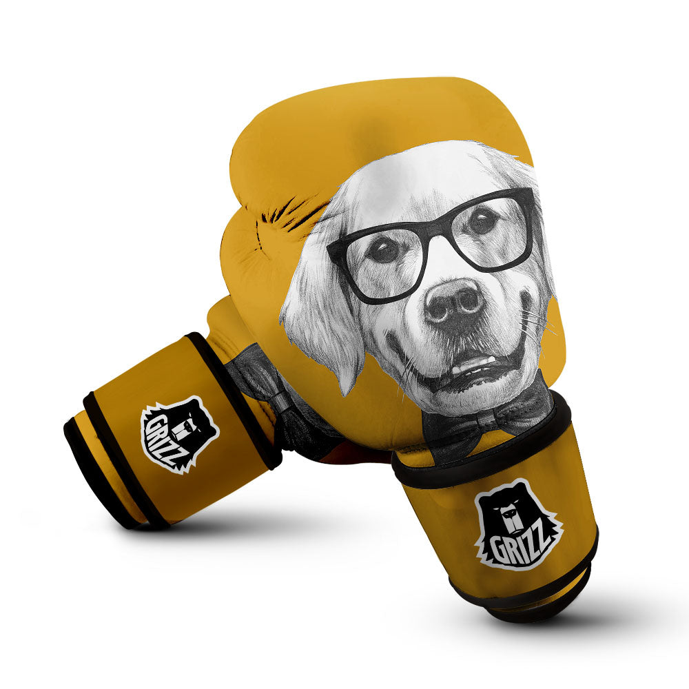 Golden Retriever With Glasses Print Boxing Gloves-grizzshop