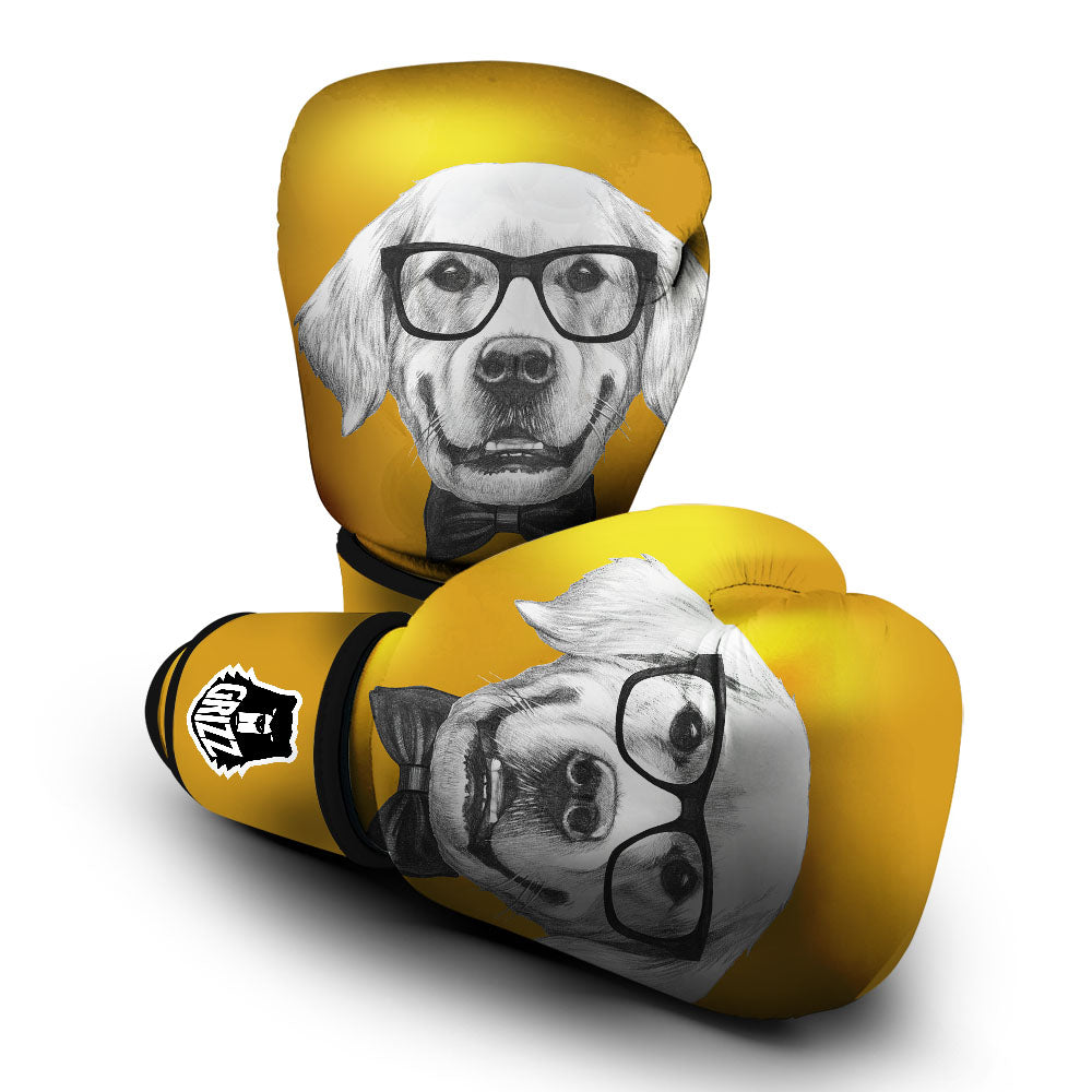 Golden Retriever With Glasses Print Boxing Gloves-grizzshop