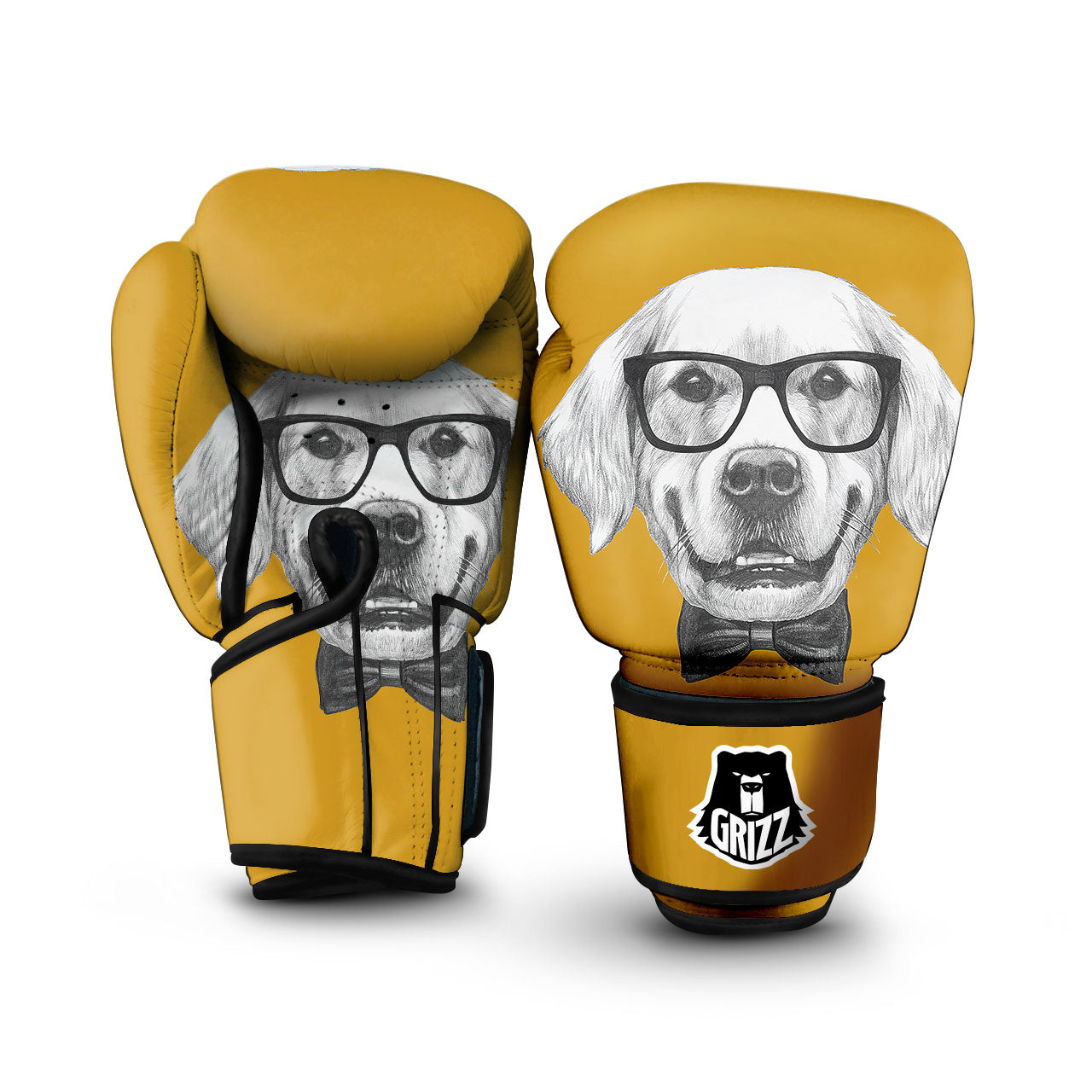 Golden Retriever With Glasses Print Boxing Gloves-grizzshop