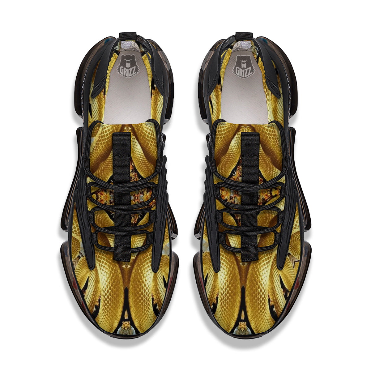 Golden Snake Kaleidoscope Print Black Gym Shoes-grizzshop