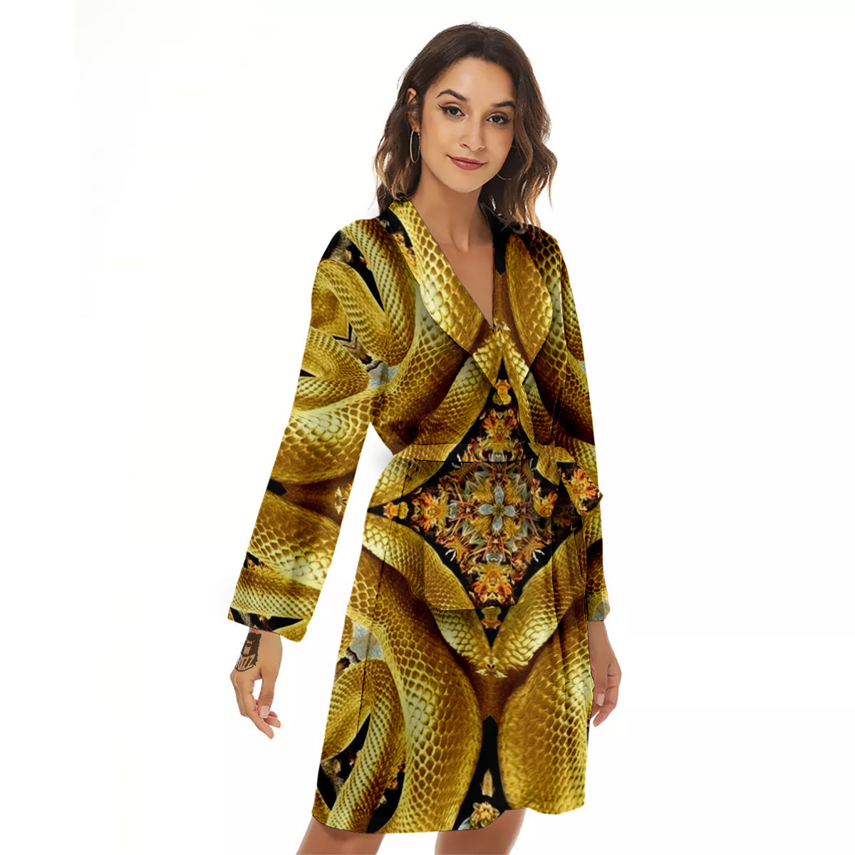 Golden Snake Kaleidoscope Print Women's Robe-grizzshop