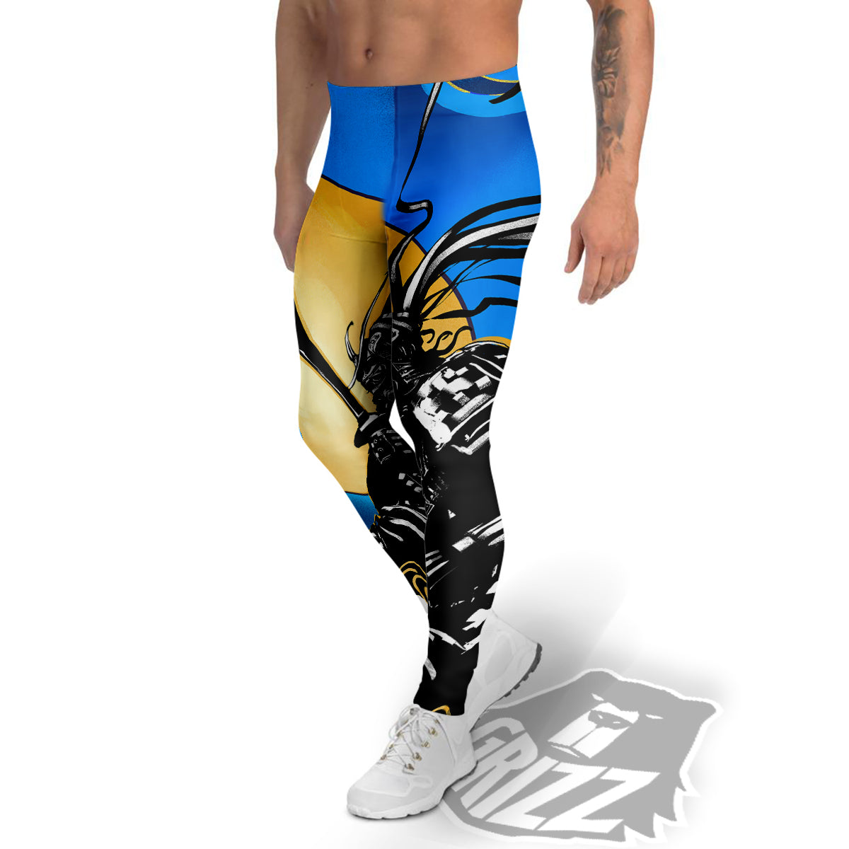 Golden Sun Samurai Blue Sky Print Men's Leggings-grizzshop