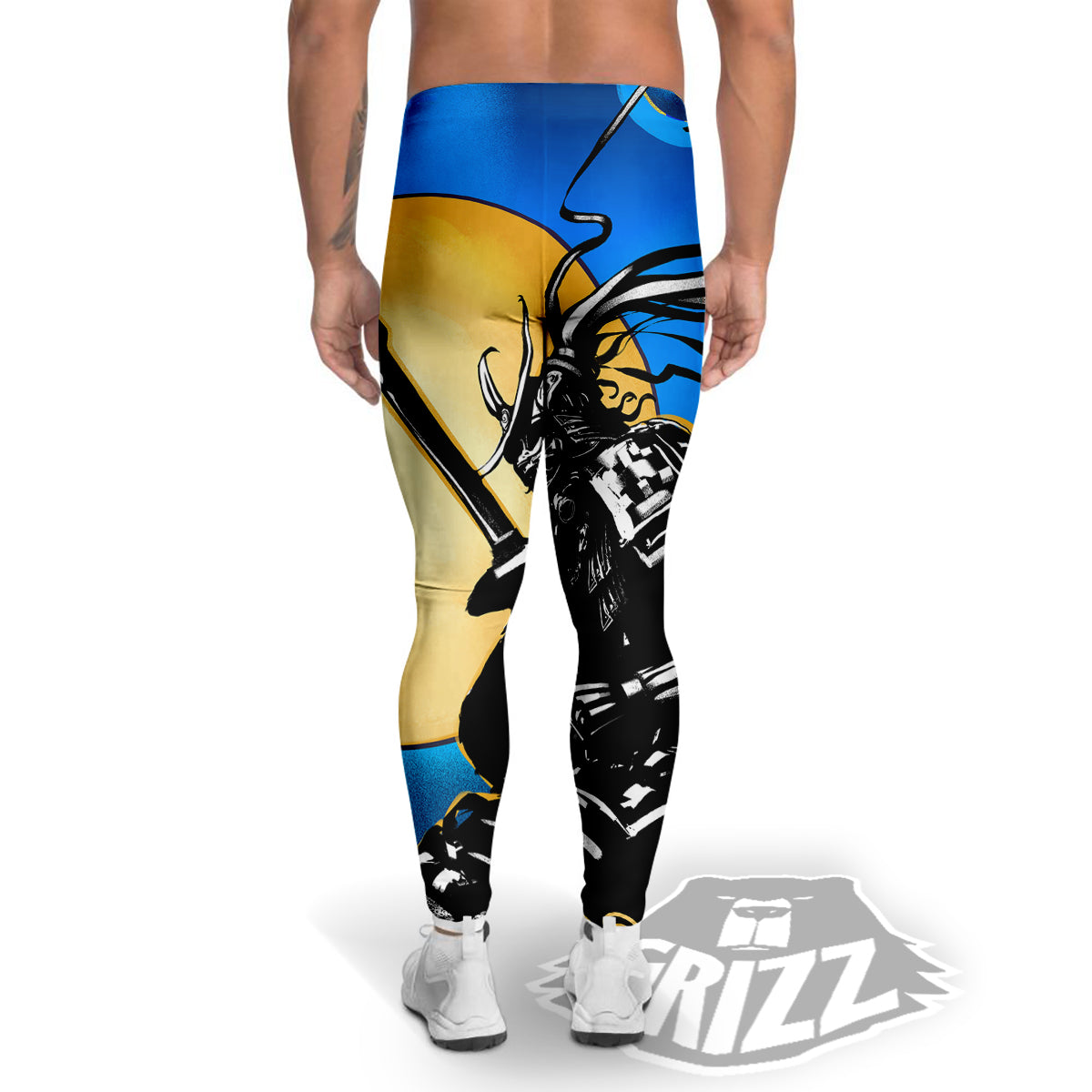 Golden Sun Samurai Blue Sky Print Men's Leggings-grizzshop