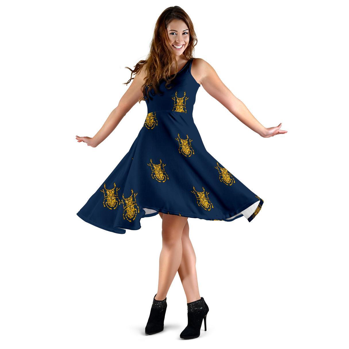 Golden Bug Pattern Print Dress-grizzshop