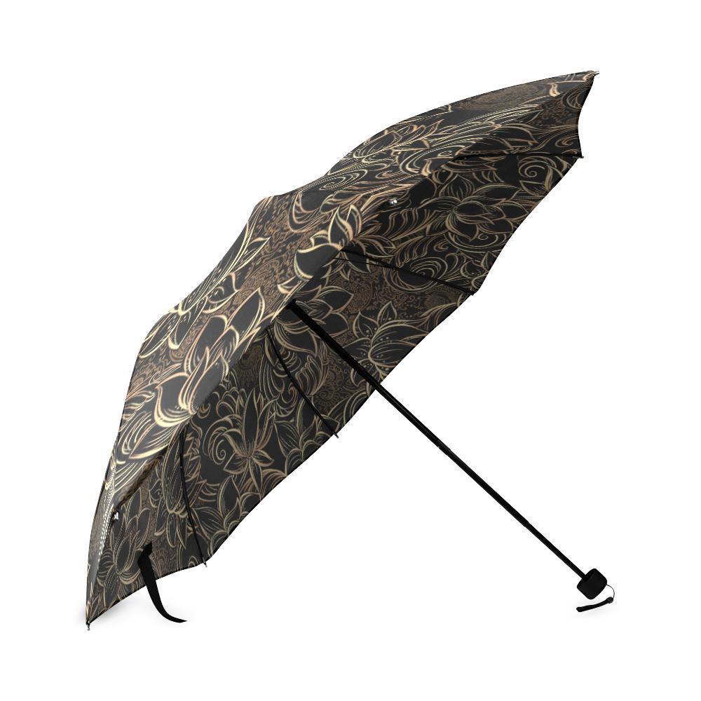 Golden Lotus Pattern Print Foldable Umbrella-grizzshop