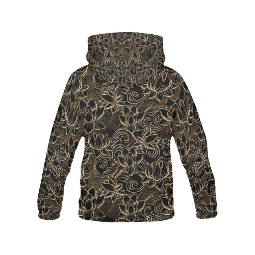 Golden Lotus Pattern Print Men Pullover Hoodie-grizzshop