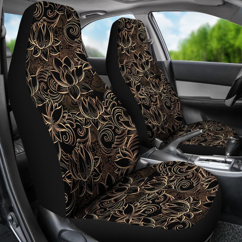 Golden Lotus Pattern Print Universal Fit Car Seat Cover-grizzshop