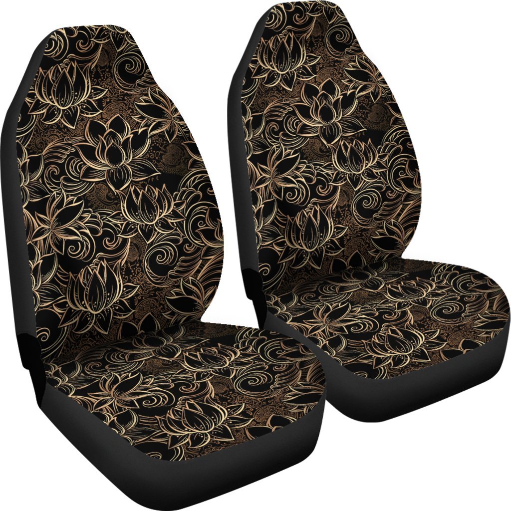 Golden Lotus Pattern Print Universal Fit Car Seat Cover-grizzshop