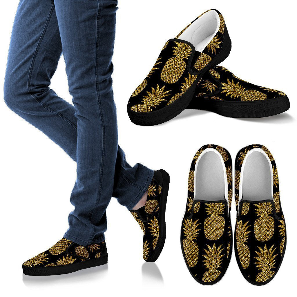 Golden Pineapple Print Women Canvas Slip On Shoes-grizzshop