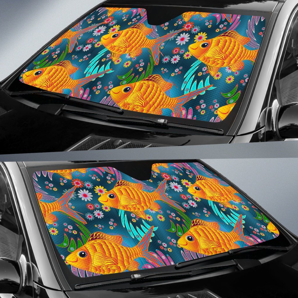 Goldfish Flower Pattern Print Car Sun Shade-grizzshop