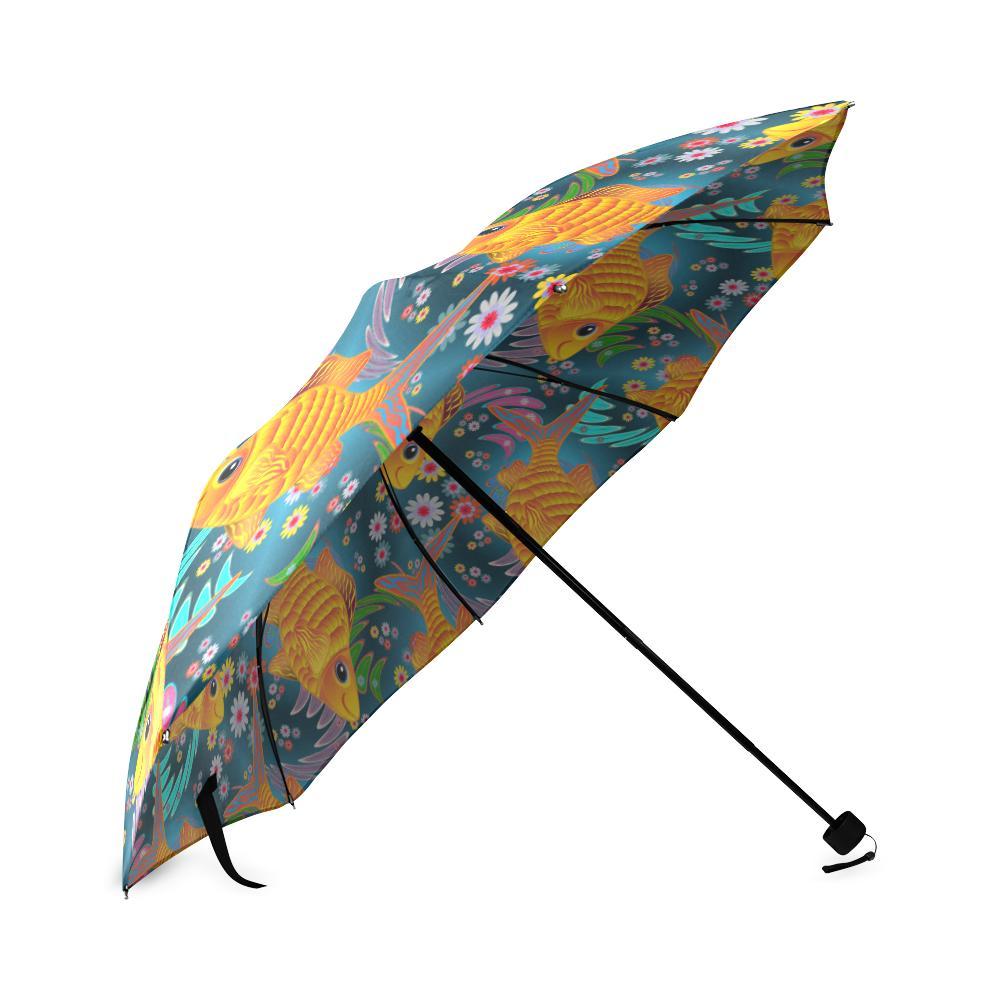 Goldfish Flower Pattern Print Foldable Umbrella-grizzshop