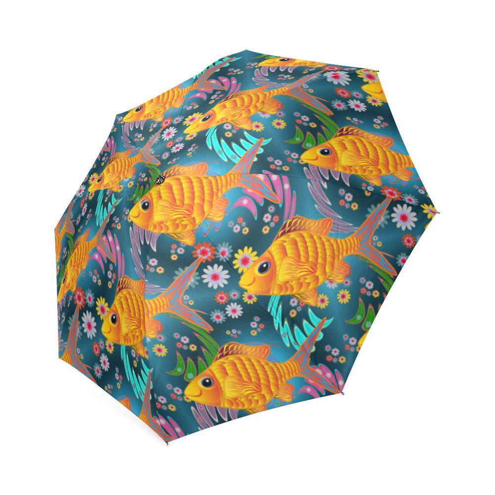 Goldfish Flower Pattern Print Foldable Umbrella-grizzshop
