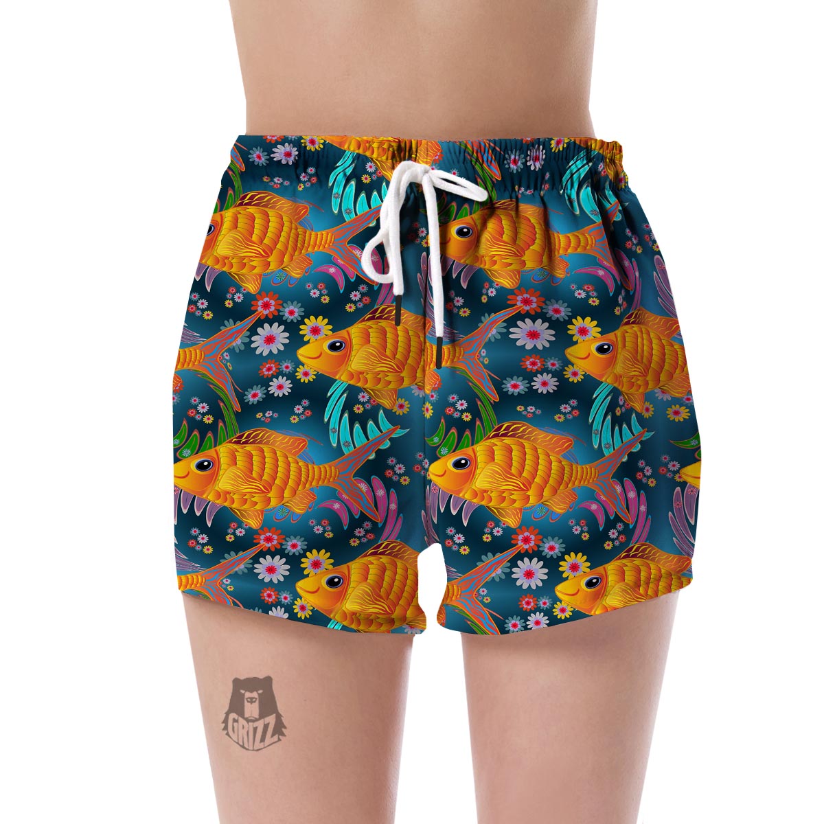 Goldfish Flower Pattern Print Women's Shorts-grizzshop