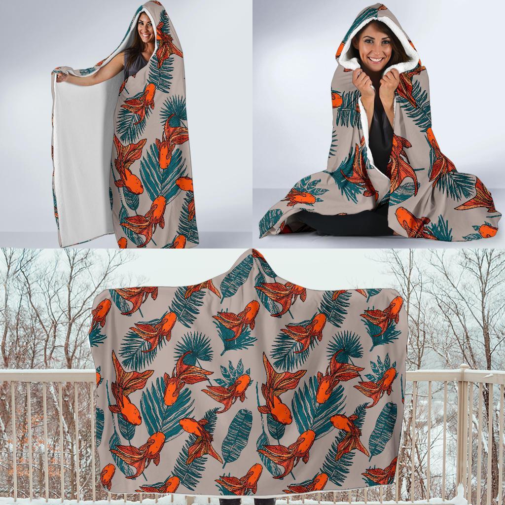 Goldfish Leaf Pattern Print Hooded Blanket-grizzshop