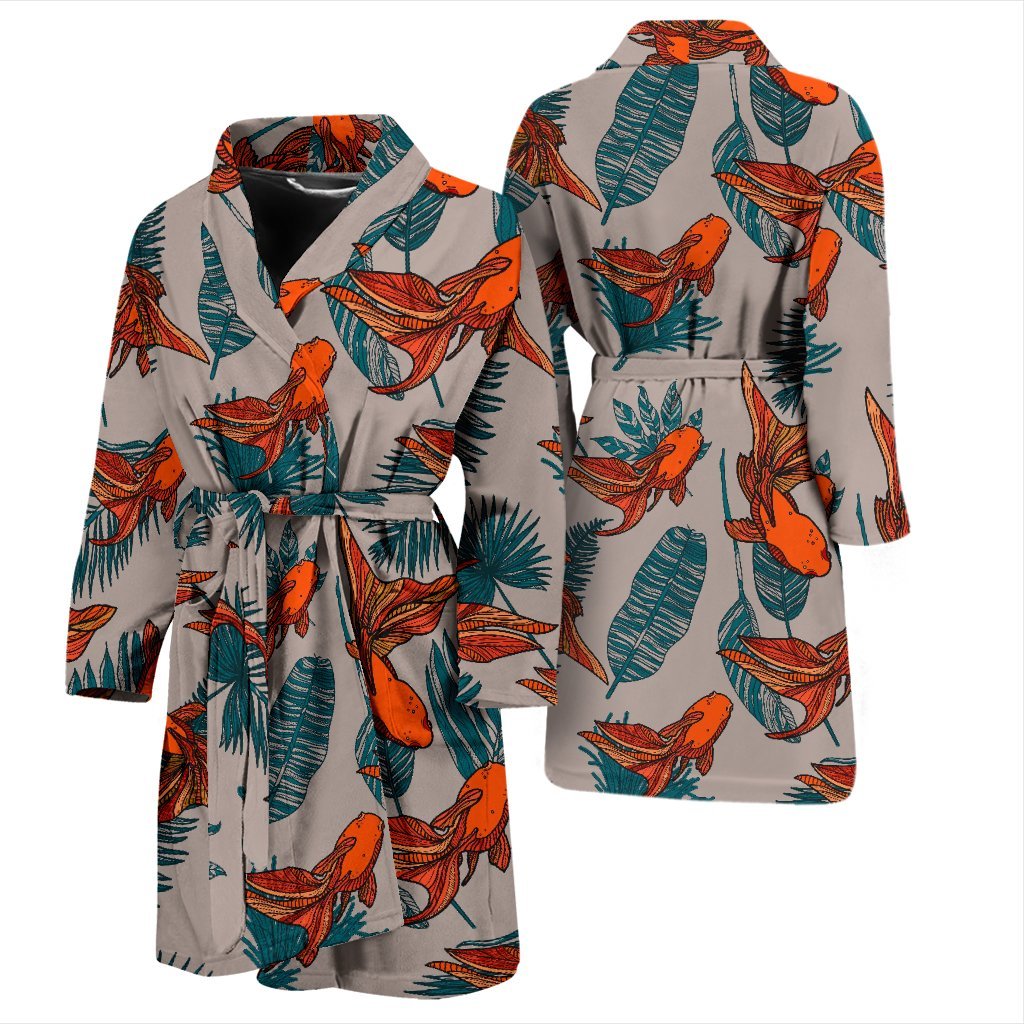 Goldfish Leaf Pattern Print Men Long Robe-grizzshop