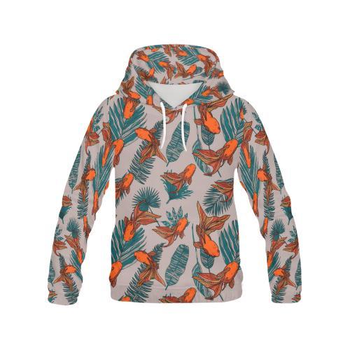 Goldfish Leaf Pattern Print Men Pullover Hoodie-grizzshop