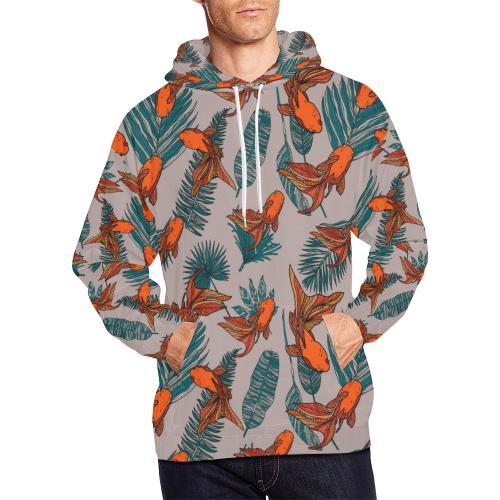 Goldfish Leaf Pattern Print Men Pullover Hoodie-grizzshop