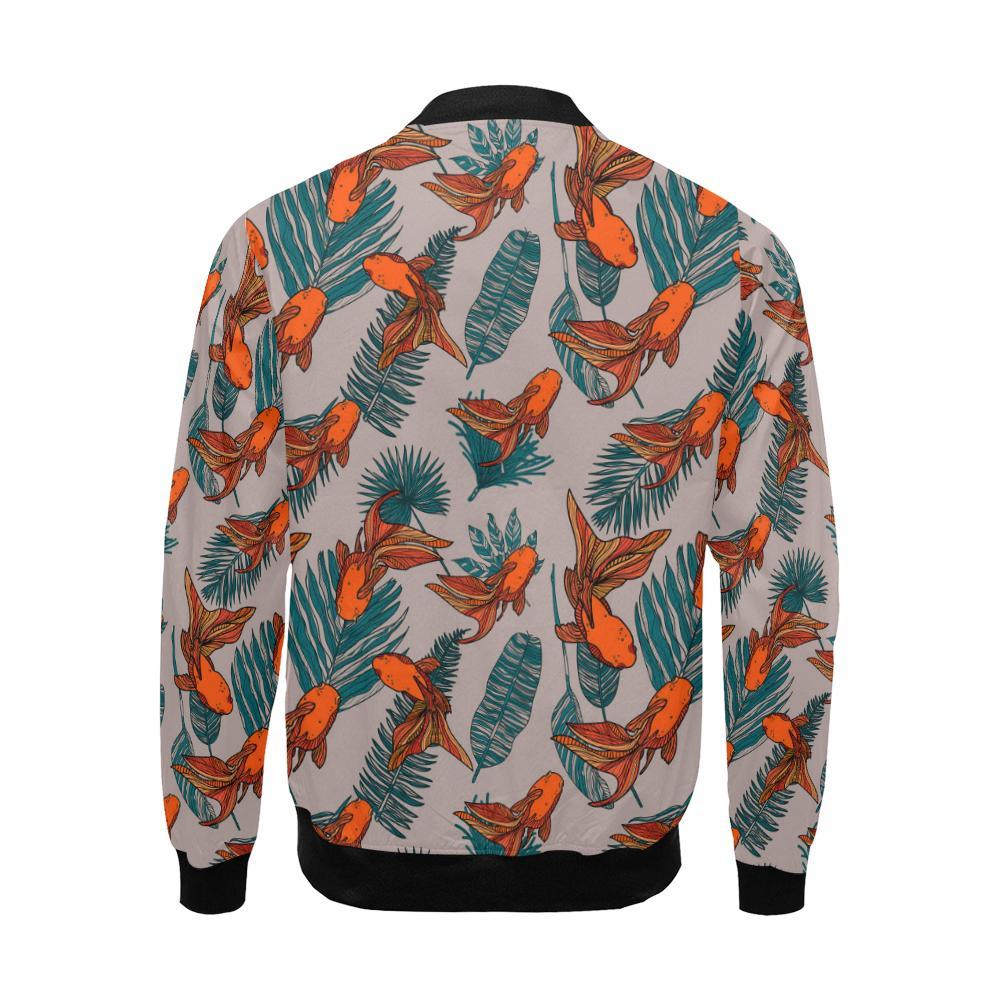 Goldfish Leaf Pattern Print Men's Bomber Jacket-grizzshop