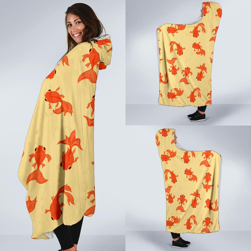 Goldfish Pattern Print Hooded Blanket-grizzshop