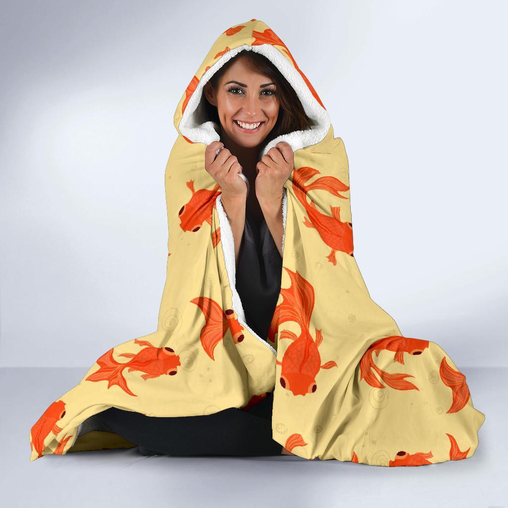 Goldfish Pattern Print Hooded Blanket-grizzshop
