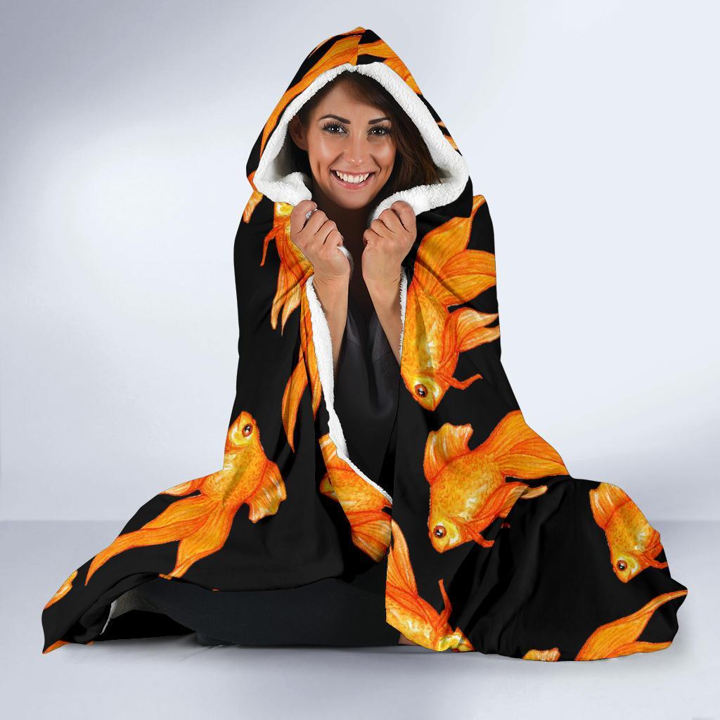 Goldfish Print Pattern Hooded Blanket-grizzshop