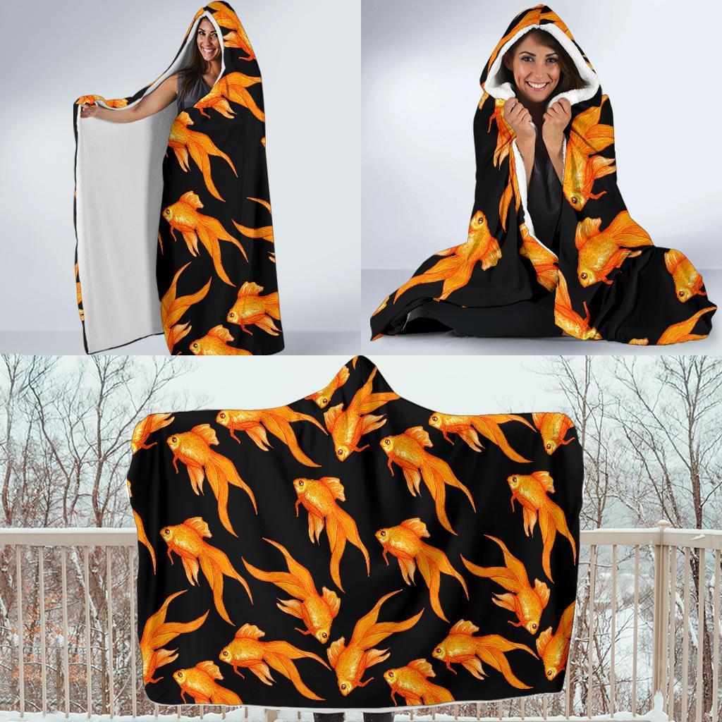 Goldfish Print Pattern Hooded Blanket-grizzshop
