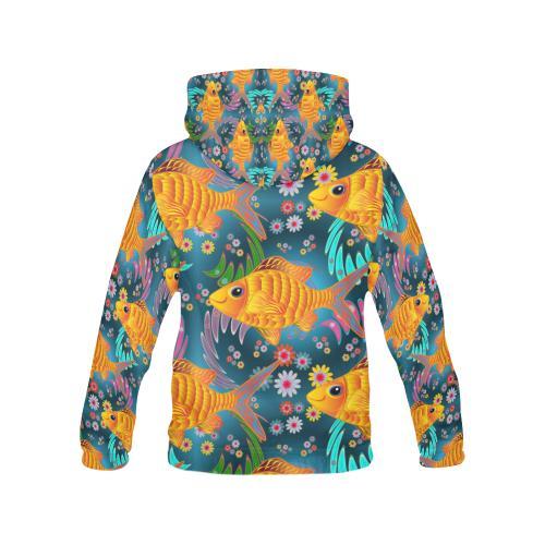 Goldfish Flower Pattern Print Men Pullover Hoodie-grizzshop