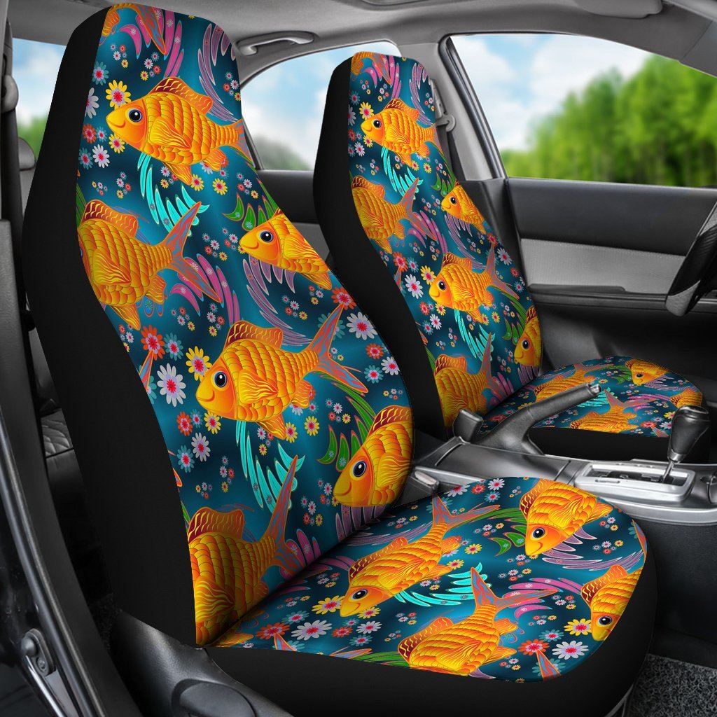 Goldfish Flower Pattern Print Universal Fit Car Seat Cover-grizzshop