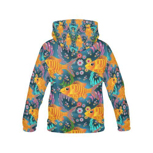 Goldfish Flower Pattern Print Women Pullover Hoodie-grizzshop