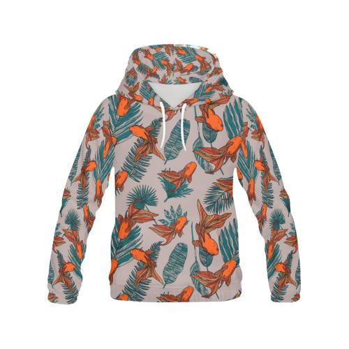 Goldfish Leaf Pattern Print Women Pullover Hoodie-grizzshop