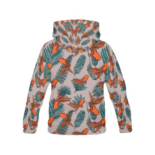 Goldfish Leaf Pattern Print Women Pullover Hoodie-grizzshop