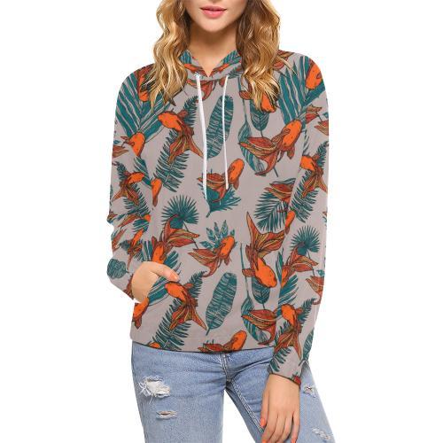 Goldfish Leaf Pattern Print Women Pullover Hoodie-grizzshop