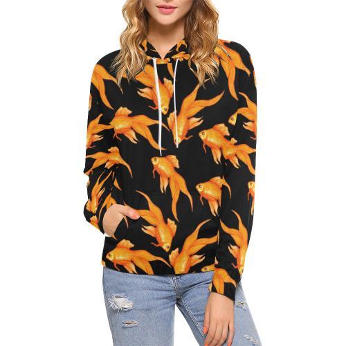 Goldfish Print Pattern Women Pullover Hoodie-grizzshop